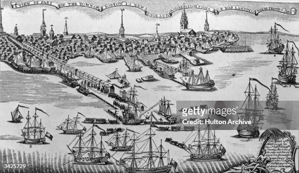 British troops landing at Boston during the American War of Independence. Original Publication: From a contemporary engraving by Paul Revere.