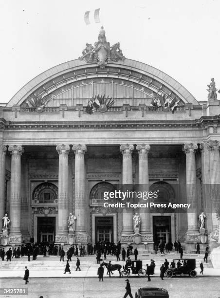 Front view of the impressive entrance to the Grand Palais where the French Automobile Club Motor Exhibition was being held.
