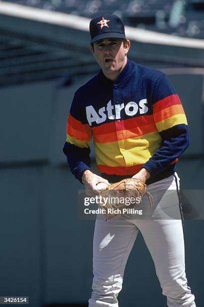 Nolan Ryan of the Houston Astros on the mound during a game circa the 1980-88 season.