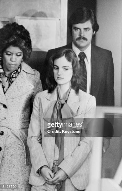 American heiress Patty Hearst on her way to court during her trial on charge of bank robbery.