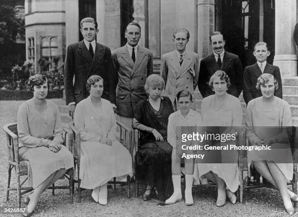 The Spanish royal family at San Sabastian. From left to right, back row: Don Jaime, Don Alfonso , Prince of Asturias, King Alfonso XIII, Infante Don...