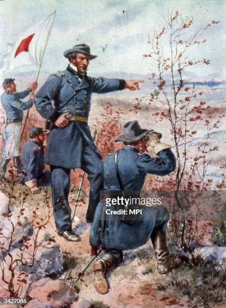 Union Army General William Tecumseh Sherman directs his forces at Kennesaw Mountain during the American Civil War, June 27, 1864. Sherman ordered a...
