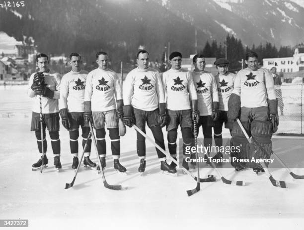 The Winter Olympics, Chamonix. The Canadian ice hockey team, the Toronto Granites, who beat the United States in the final 6-1 to take the gold medal.