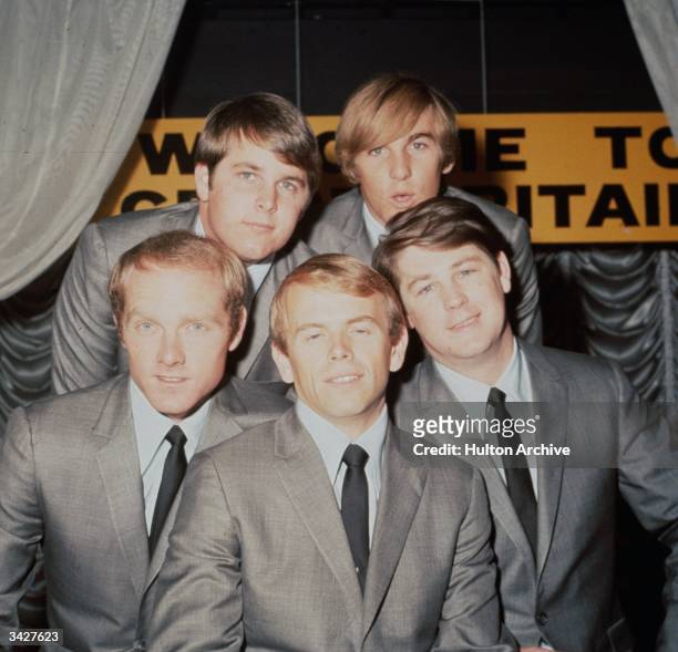 American pop group The Beach Boys. Back row - Brian Wilson and Dennis Wilson . Front row left to right - Mike Love, Al Jardine and Carl Wilson and...
