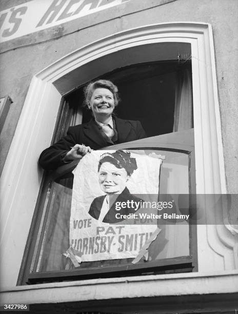 Tory MP Pat Hornsby-Smith celebrates her election win in Sidcup, Kent.