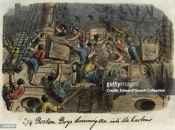 Dressed as Native Americans, a group of Bostonians board a British ship laden with imported tea and throw the full crates into the harbour. This...