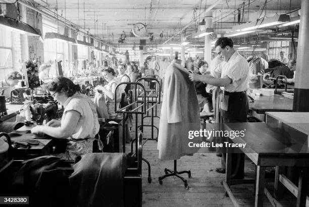 Production floor of a garment factory off Whitechapel Road in the heart of London's Jewish quarter.