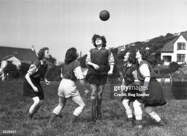 Members of 'The Amazons' women's football team, training at Combe Martin, Devon, Pat Camp, Daphne Challcombe, Marcia Gubb, Rosemary Bowles and...