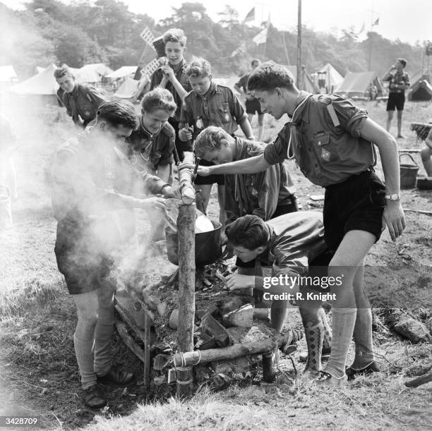 Scouts gather in a vast camp at Sutton Coldfield, near Birmingham to celebrate the centenary of Baden-Powell's birthday.