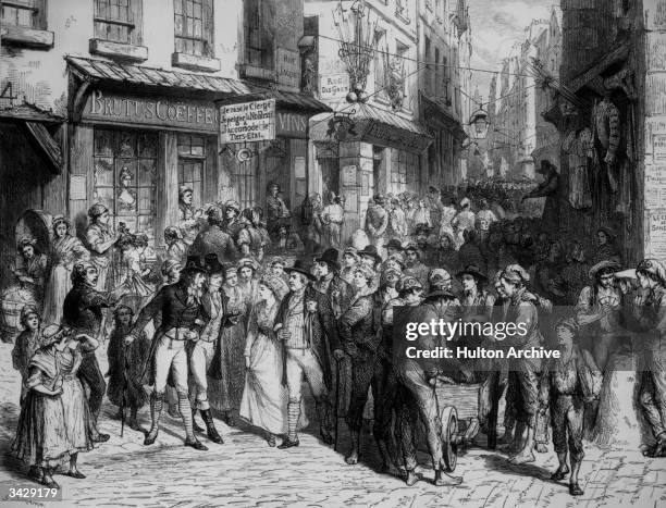 Street in Paris during the Reign of Terror. Illustration to 'Victor Hugo' by Durand an American painter and engraver. Bread is sold from a handcart...