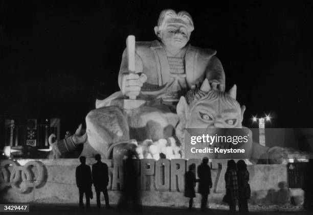 An ice sculpture at the 22nd Sapporo Snow Festival held in Odori Park on the island of Hokkaido, Hapan. Sapporo is an Olympic winter games site. The...