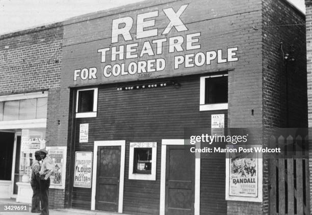 The Rex Theatre in Leland, Mississippi, which is segregated under the Jim Crow laws.
