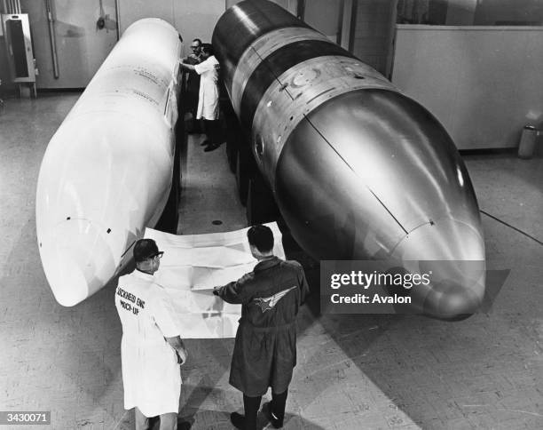 Life-size models of the Polaris A3 missile and the new Poseidon missile at the Lockheed base in Britain. The US Army plans to replace the old A3's...