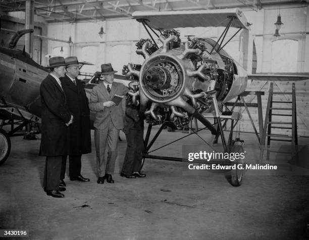 Visitors to the Bristol Aeroplane Co works at Filton, Gloucester where the all-steel fighting planes 'Bristol Bulldogs' are constructed. Left to...