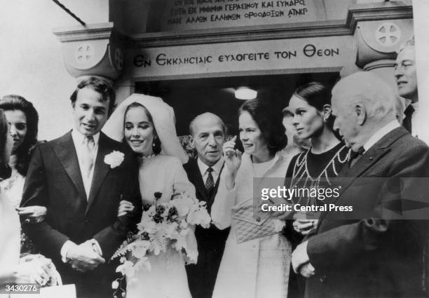 Year old Josephine Chaplin with her husband Greek businessman Nikolas Sistovaris after their marriage at the Greek Orthodox church in Lausanne,...