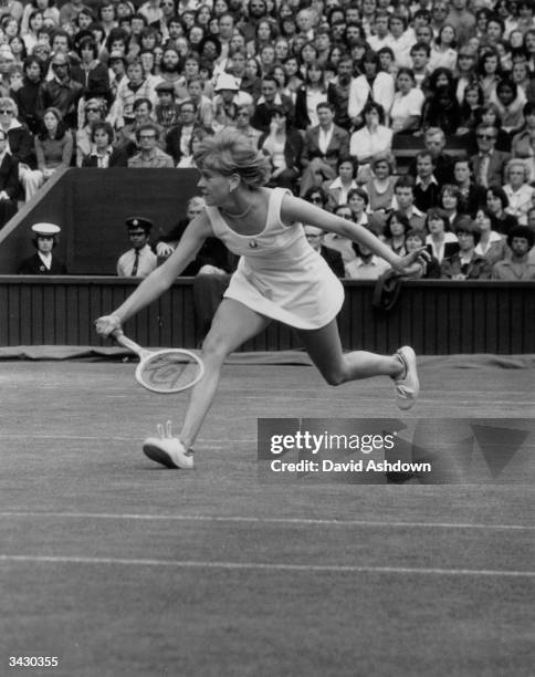 Sue Barker reaches for a ball in her match against Kerry Reid of Australia in a Ladies' Quarter Finals at Wimbledon. Sue Barker won 6 - 3, 6 - 4.