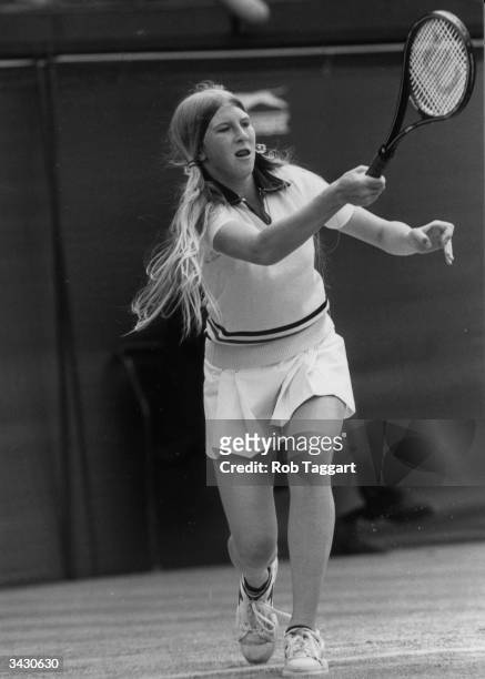 Andrea Jaeger a 15 year old American player on the Centre Court at Wimbledon where she beat Britain's Virginia Wade in two sets.