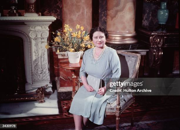 Queen Elizabeth , formerly Lady Elizabeth Bowes-Lyon, wife of King George VI and mother of Queen Elizabeth II at Buckingham Palace, London.