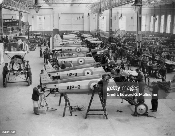 Factory at Filton, Gloucester where Bristol Bulldog all-steel fighting machines are being constructed for Australia.