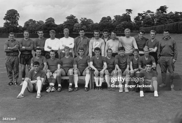 The England World Cup squad before leaving for a pre-tournament tour in Europe, Les Cocker , George Cohen, Gerry Byrne, Roger Hunt, Ron Flowers,...