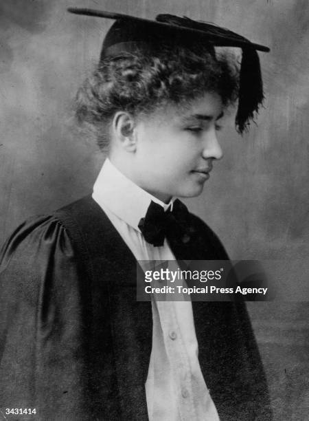 American lecturer and writer Helen Adams Keller on the day of her graduation from Radcliffe College, Massachusetts. Blind, deaf and mute from the age...