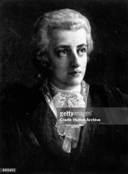 Wolfgang Amadeus Mozart , one of the most important composers in the Western musical tradition. Original Artwork: Engraving after painting by Lorenz...