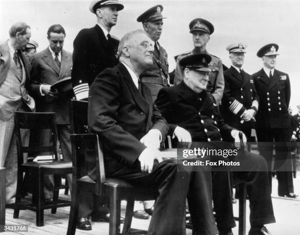 American president Franklin Delano Roosevelt meets British prime minister Winston Churchill for a church service on board the HMS Prince of Wales in...