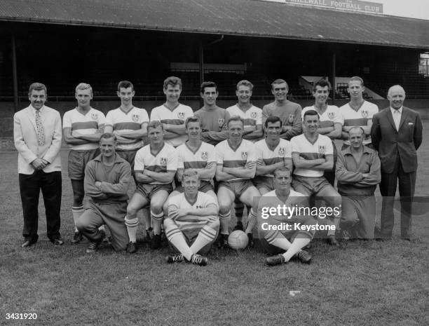 Millwall Football Club players at their ground, back row , Dave Harper, Tommy Wilson, Carl Wilson, Peter Reader, Gary Townend, Reg Davis, David Jones...