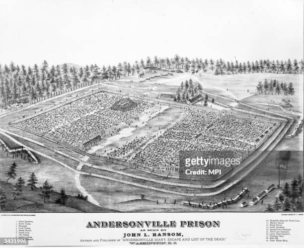 Andersonville, a Confederate prison in Georgia, infamous on account of the terrible conditions its prisoners suffered.