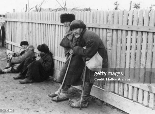 Group of homeless peasants near Kiev during a famine in the Soviet Union.