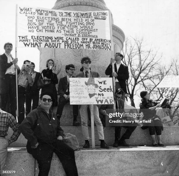 Group of young anti-Vietnam War campaigners protesting in Washington, D.C., against the cancellation of the Vietnamese elections by Ngo Dinh Diem.