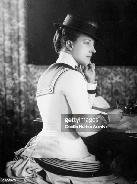 Queen Alexandra , wife of Edward VII, wearing a jacket with sailor's collar at Cowes in the Isle of Wight.