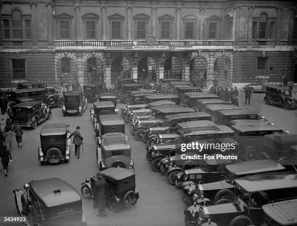 The car park outside the Royal Academy at Burlington House, London on Private View Day.