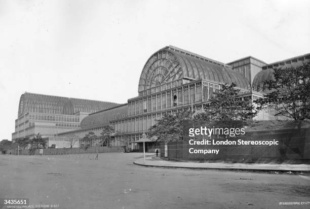 The south-east corner of the Crystal Palace after it was dismantled and moved from the Great Exhibition site to Sydenham in south London.