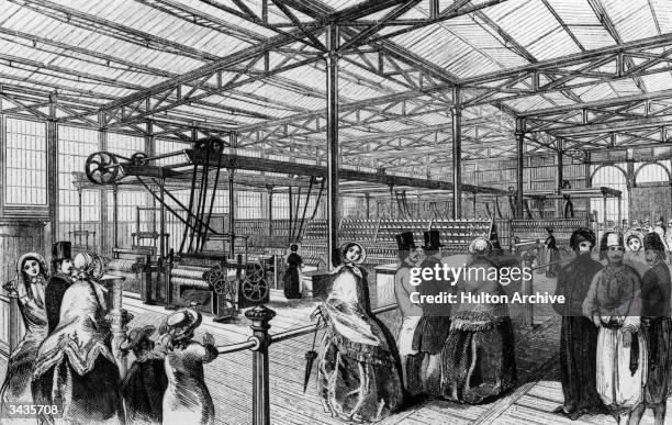 Messrs Hibbert and Platt's cotton machinery and Hick's driving gear on display at the 1851 Great Exhibition at Crystal Palace, in London's Hyde Park....