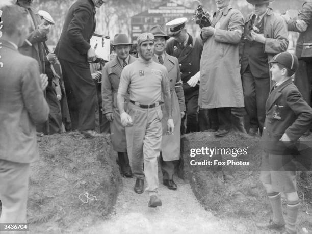 Tazio Nuvolari also know as The Great Little Man at Donington for the International Grand Prix.