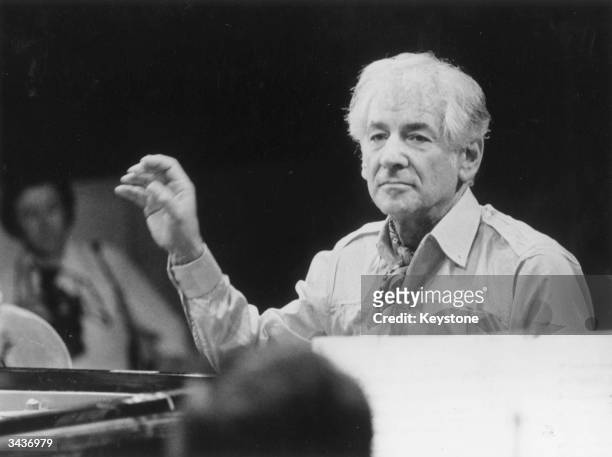 Conductor, composer and pianist, Leonard Bernstein at a tribute concert to Maurice Ravel in Paris.