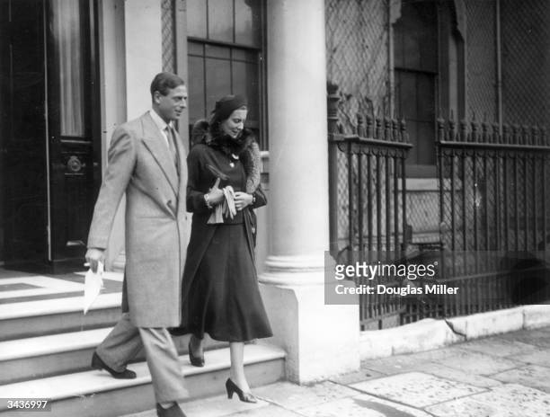 Prince George, Duke of Kent and his wife Princess Marina of Greece and Denmark, Duchess of Kent after paying a visit to what is to be their new home...