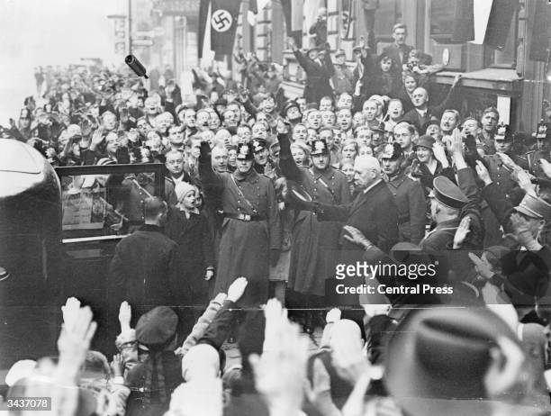 Paul von Hindenburg , the 2nd president of the Weimar Republic leaves the polling station after voting in the German General Election. Adolf Hitler...