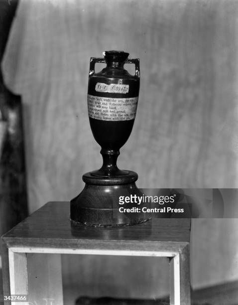 The urn containing the coveted 'ashes' contested for by England and Australia in the time-honoured cricket series. The trophy is situated in the Long...