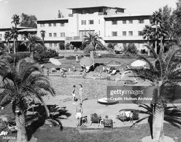 The outdoor swimming pool at Bugsy Siegel's Flamingo Hotel, Las Vegas, Nevada.