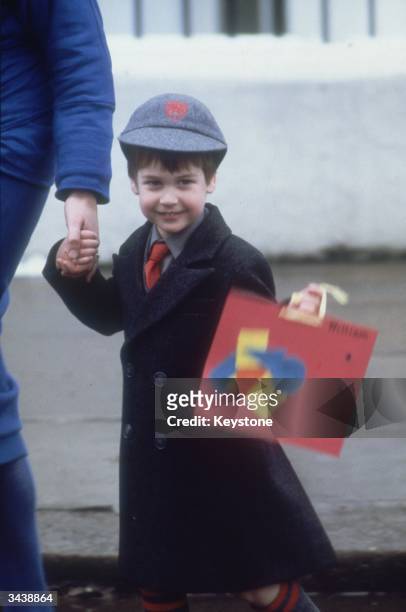 Prince William on his first day at Wetherby School, London.