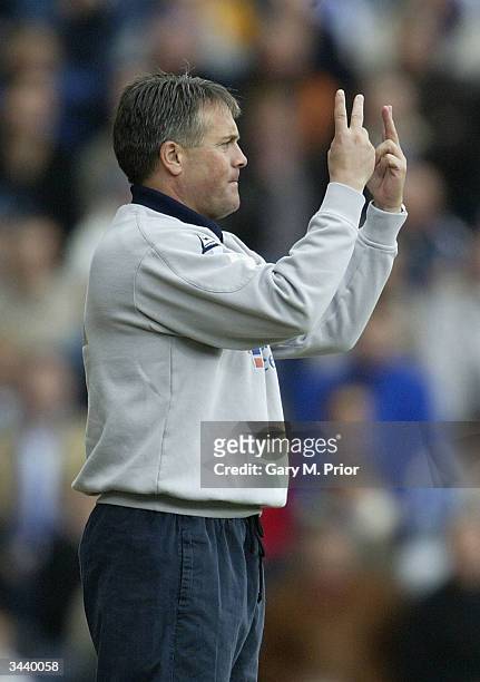 Micky Adams, Leicester City manager, gives orders to his team during the FA Barclaycard Premiership match between Blackburn Rovers and Leicester City...