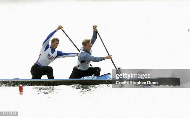 Nate Johnson and Jordan Malloch paddle to win the Men's C2 1000 meter final two man canoe during the U.S. Olympic Flatwater Sprint Canoe/Kayak Team...