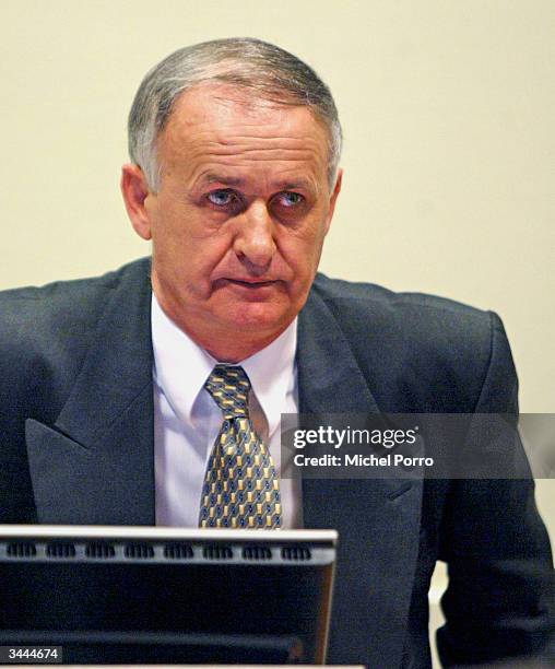 Bosnian general Radislav Krstic arrives at the War Crimes Tribunal April 19, 2004 in The Hague, The Netherlands. Krstic, convicted of genocide and...