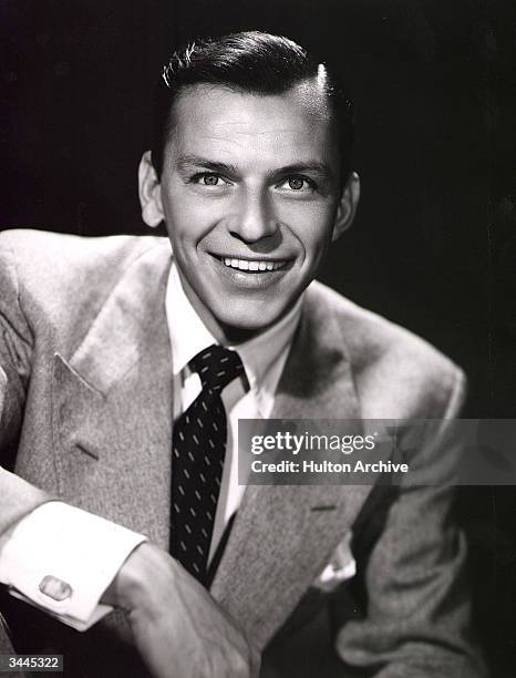Promotional studio portrait of American singer and actor Frank Sinatra, 1950s.