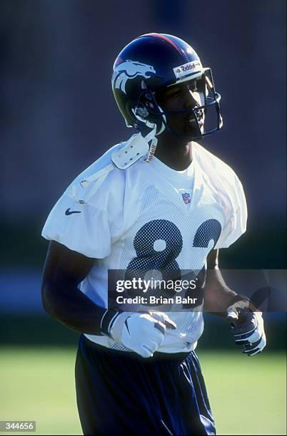 Wide receiver Marcus Nash of the Denver Broncos in action during the 1998 Denver Broncos training camp at the University of Northern Colorado in...