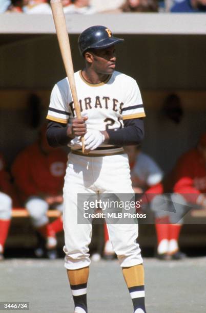 Roberto Clemente of the Pittsburgh Pirates at bat during his first National League Championship Series against the Cincinnati Reds. The Reds went on...