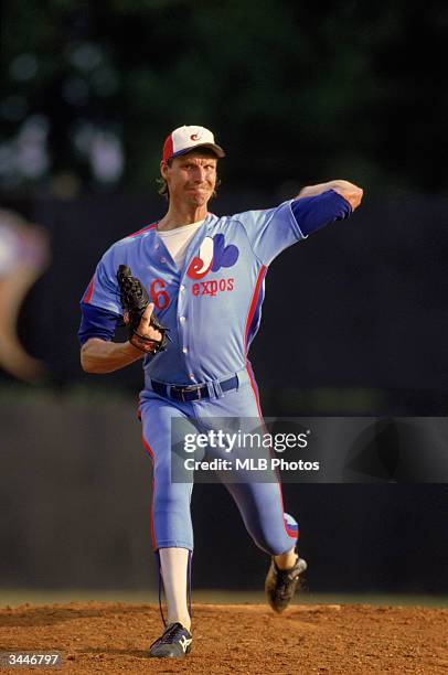 Randy Johnson of the Montreal Expos pitches during a game circa 1988-89.