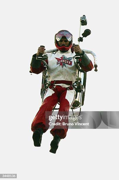 Professional stuntman Eric Scott, also known as Rocketman, attempts to break a world altitude record with a rocketpack at The Castle Indoor Climbing...